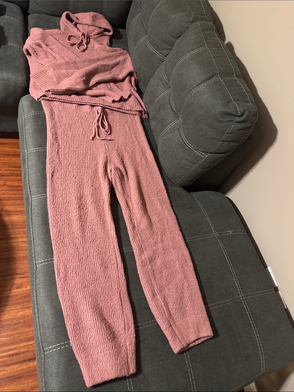 Fashion Nova Ribbed Knit Hoodie & Drawstring Joggers - Mauve Pink